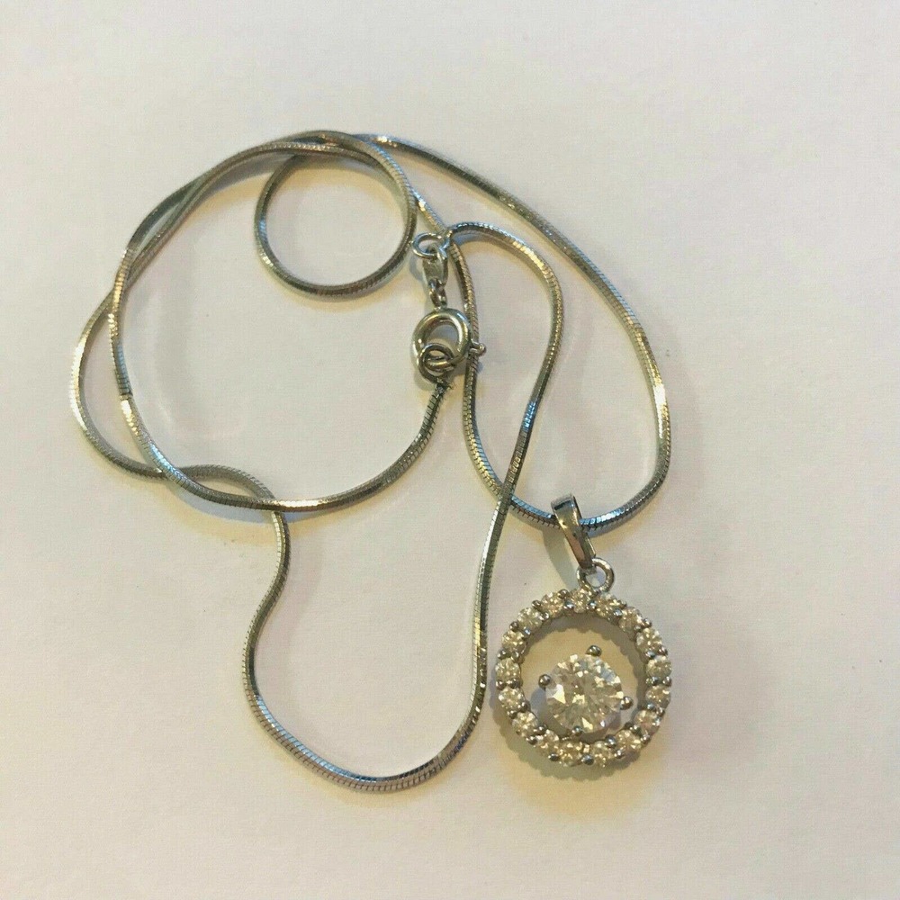 XUPING XP Necklace Silver Plate CZ Round Charm 15" Snake Chain